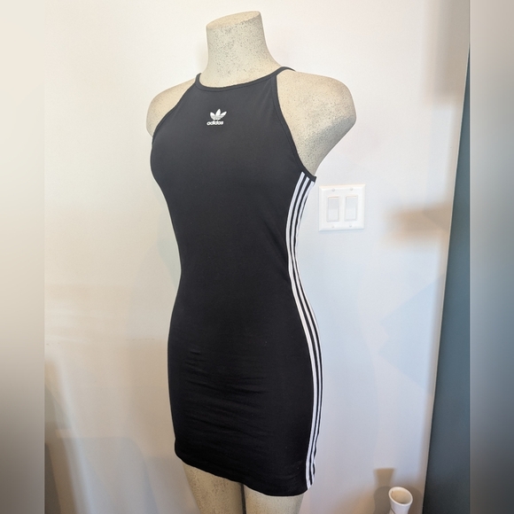 Adidas Originals Lifestyle Mini Black Dress 3 stripe, Cotton Elastane Size S - Picture 7 of 13